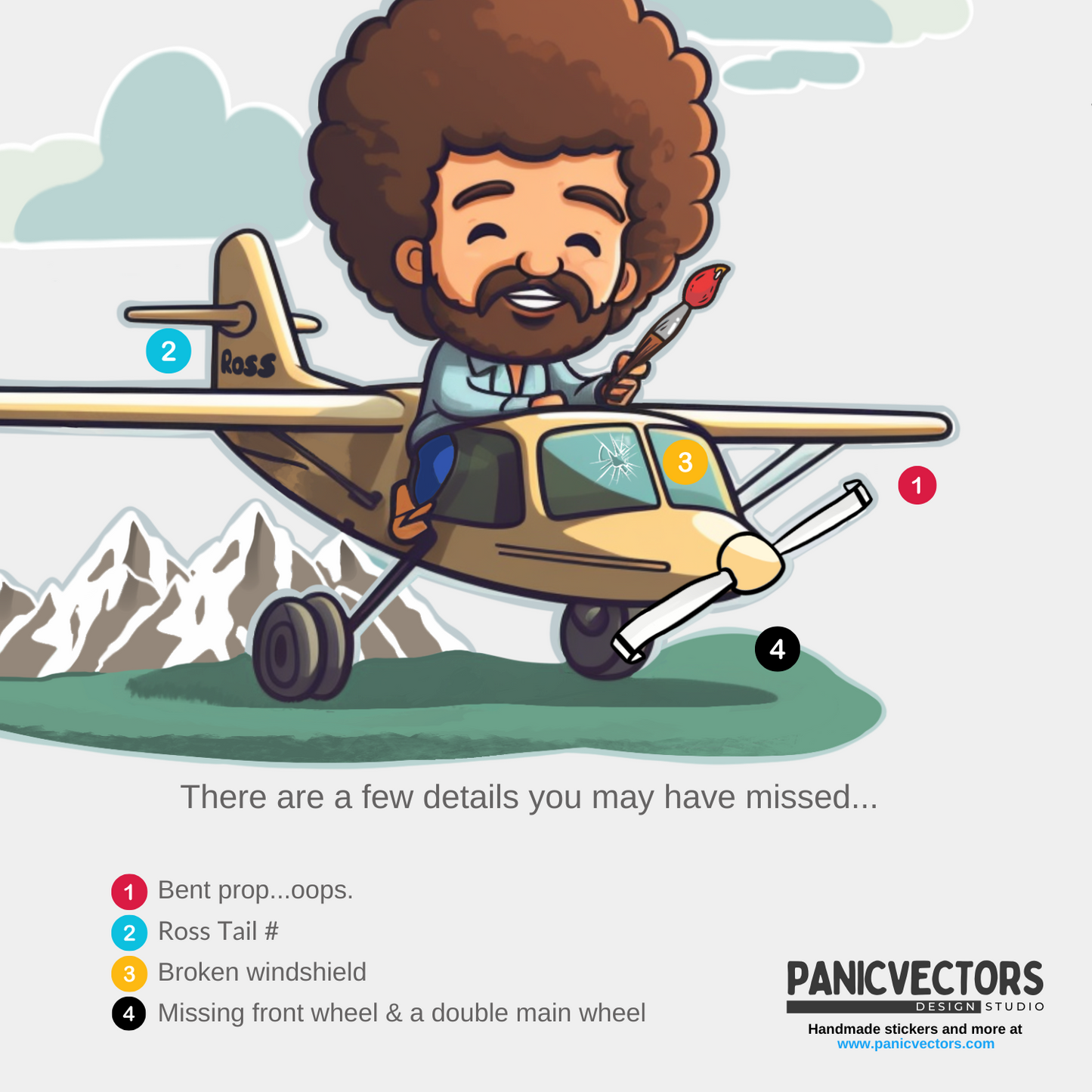 Dark Theme No Bad Landings Just Happy Little Impacts Bob Ross Vinyl Sticker