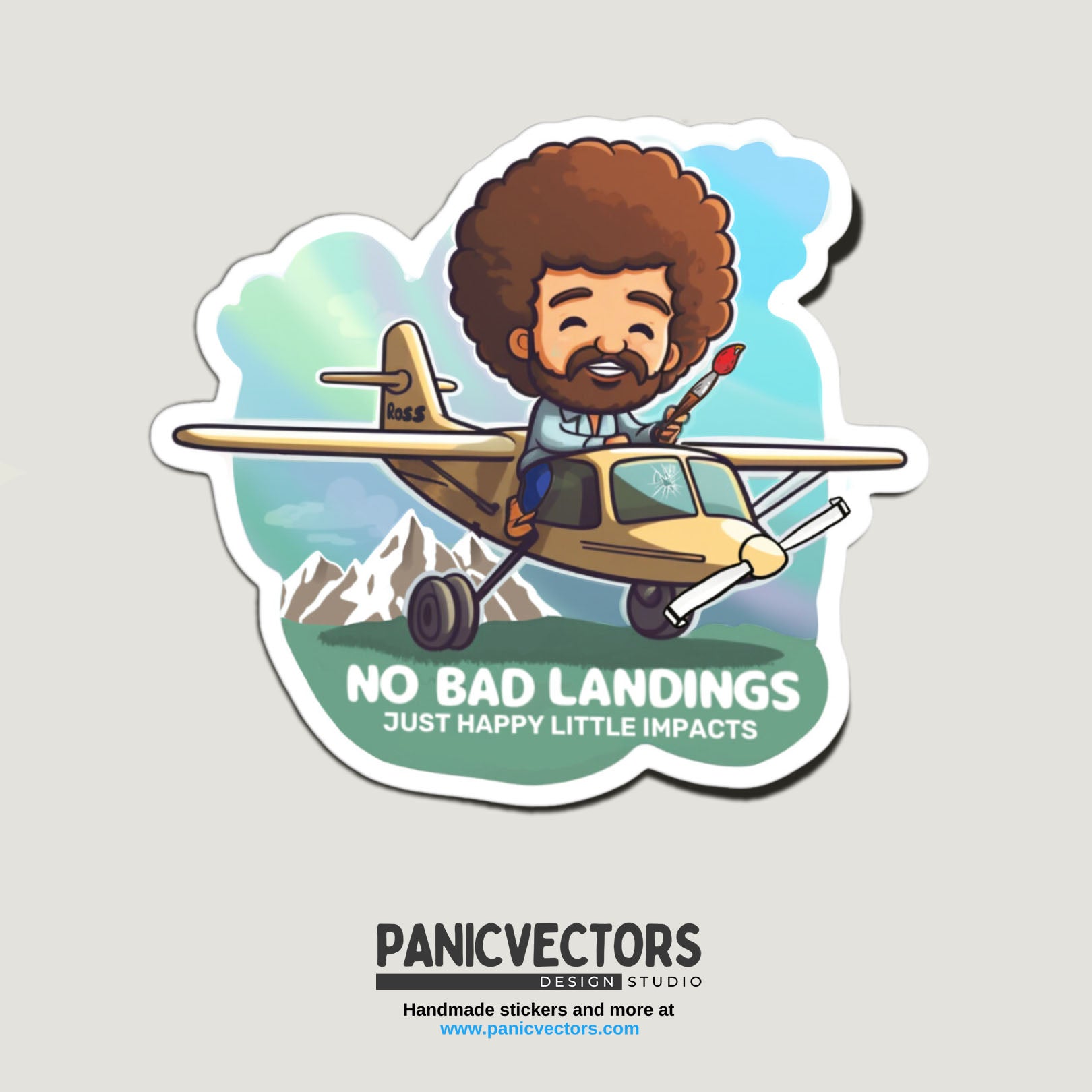 No Bad Landings Just Happy Little Impacts Bob Ross Vinyl Sticker