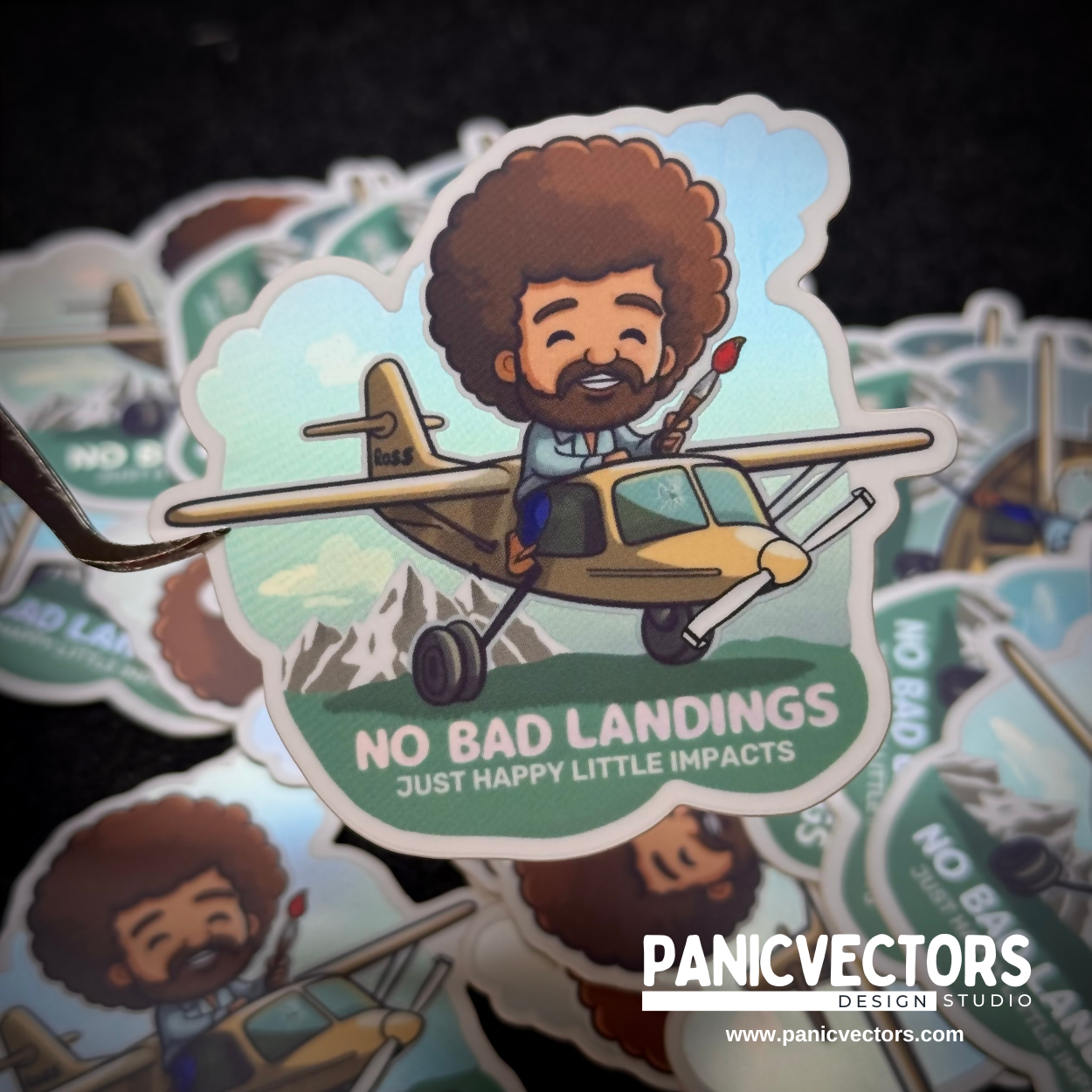 No Bad Landings Just Happy Little Impacts Bob Ross Vinyl Sticker