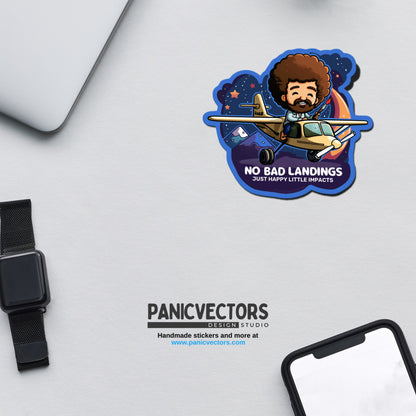 Dark Theme No Bad Landings Just Happy Little Impacts Bob Ross Vinyl Sticker