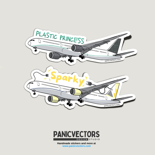 Plastic Princess or Sparky Dreamliner Boeing 787 Airplane Vinyl Sticker