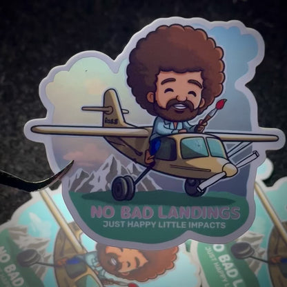 Pack of 9 Most Popular No Bad Landings Just Happy Little Impacts Bob Ross Vinyl Sticker