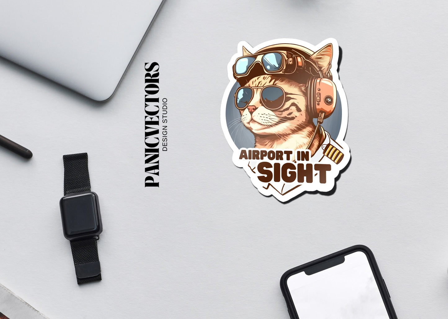 Airport In Sight Pilot Cat Vinyl Sticker