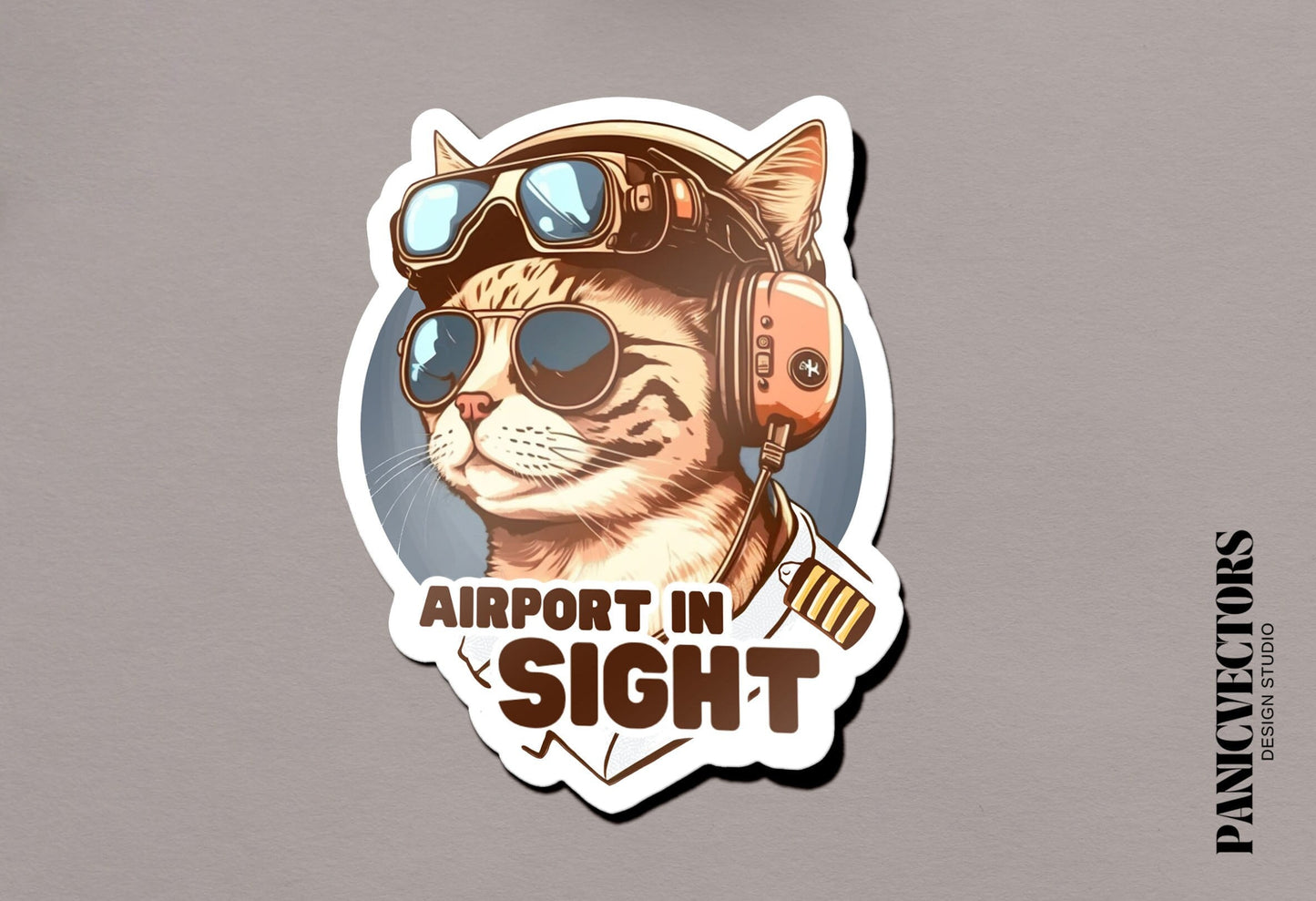 Airport In Sight Pilot Cat Vinyl Sticker